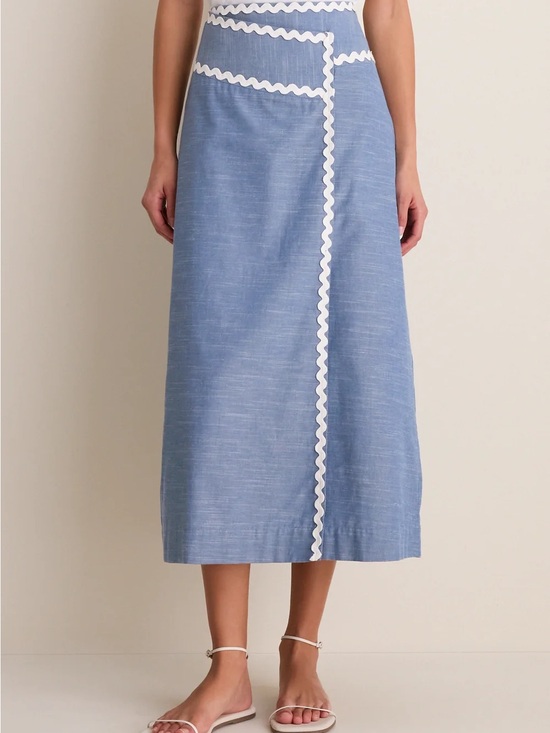 Tuckernuck Dresses & Skirts - Tuckernuck Chambray Blue Midi Skirt with White Rickrack